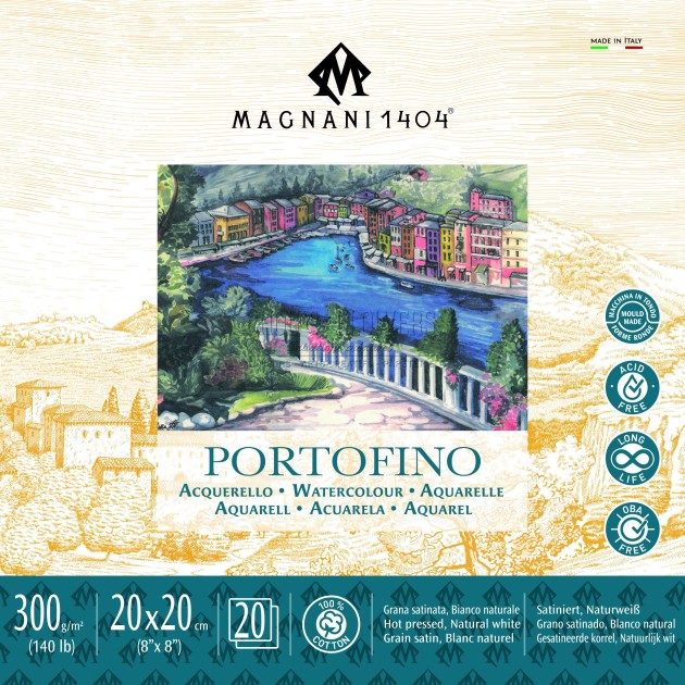 BLOC MAGNANI PORTOFINO DE 20 PAPIERS AQUARELLE 300G 20x20 CM